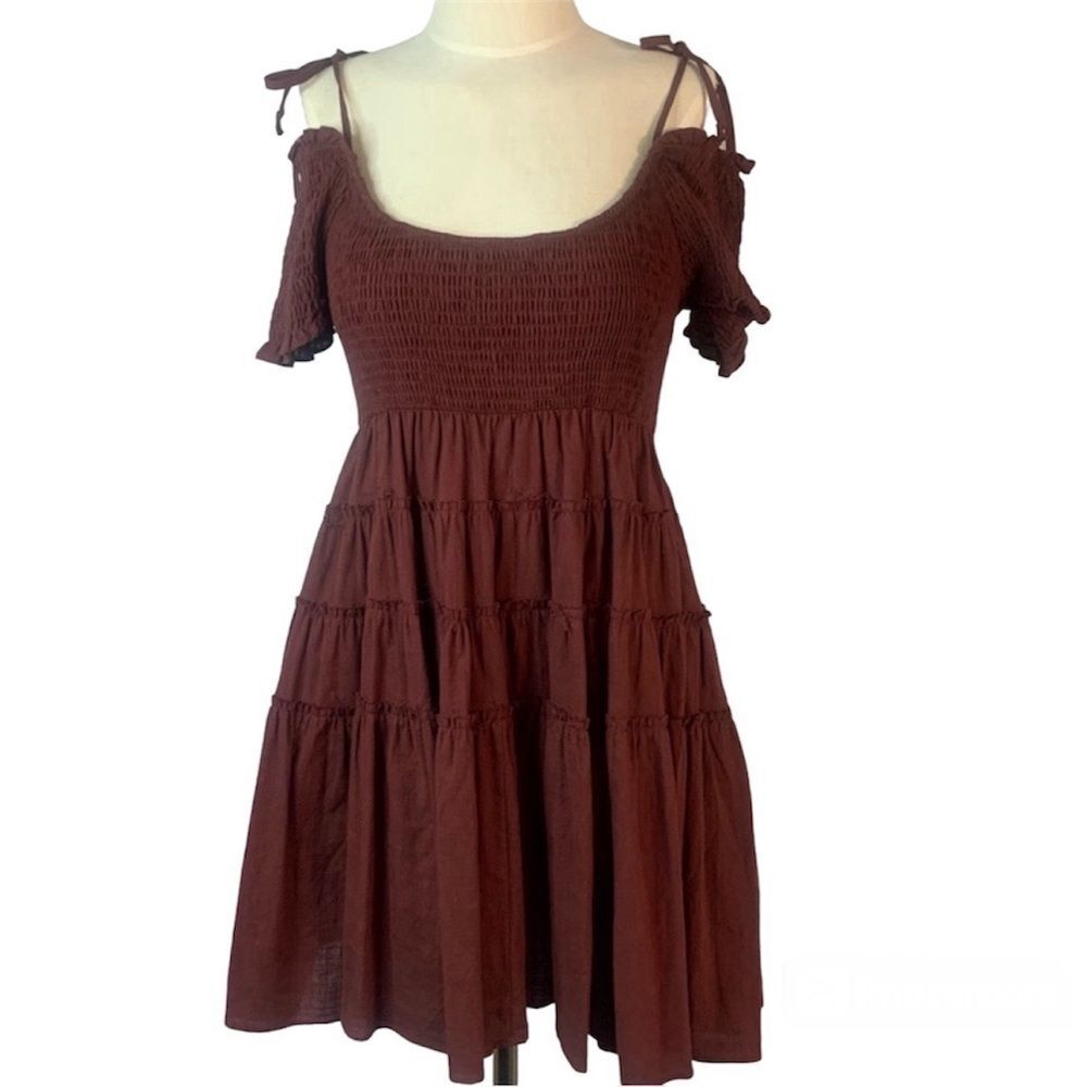bon USA Smocked Off-Shoulder Mini Tiered Dress Small